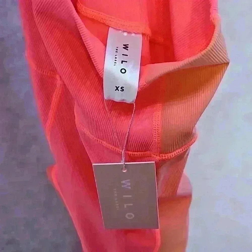 Wilo Women's Full Length Rib‎ Contrast Leggings XS Pink and Peach NWT - Picture 5 of 6